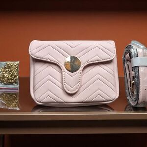 Pink Quilted Bag, Can Be Worn As A Belt Bag Or Shoulder Bag With Gold Chain NWT